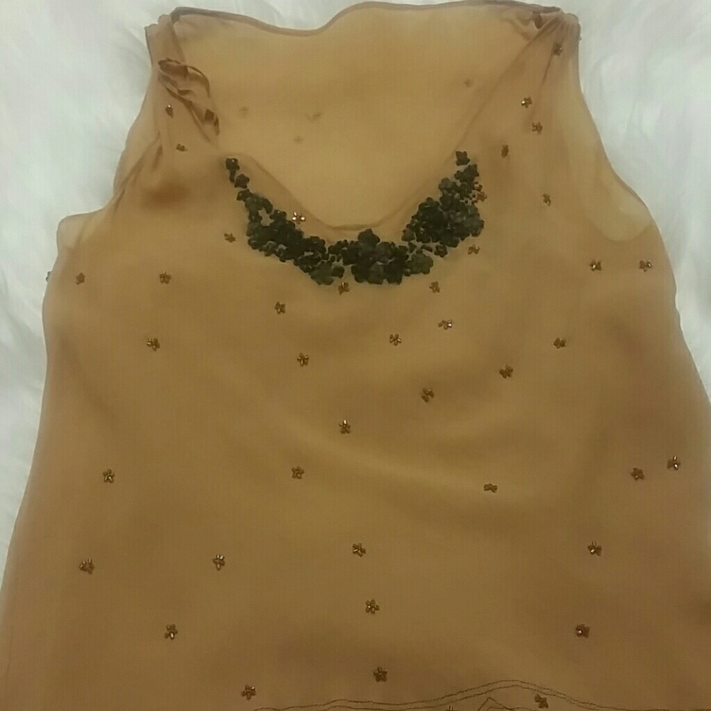 VINTAGE Max Studio Beaded Silk Sleeveless Blouse